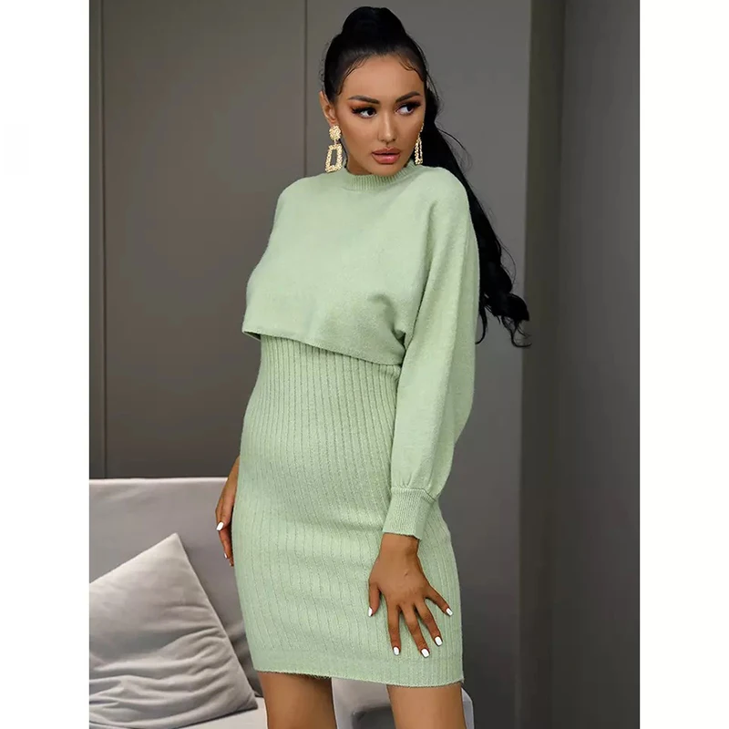 Fashion Sexy Two-piece Knitted Dress Autumn and Winter New Style European and American Solid Color Long-sleeve Sweater Women
Fashion Sexy Two-piece Knitted Dress Autumn and Winter New Style European and American Solid Color Long-sleeve Sweater Women