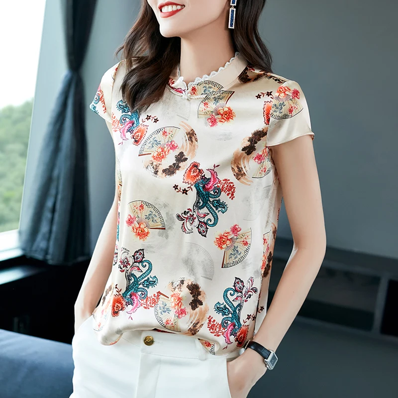 Chinese Style Real Silk Women Tops Blouses 2024 Summer Elegant Stand Collar Short Sleeve Print Blouse Natural Silk Lady Shirt
Chinese Style Real Silk Women Tops Blouses 2024 Summer Elegant Stand Collar Short Sleeve Print Blouse Natural Silk Lady Shirt