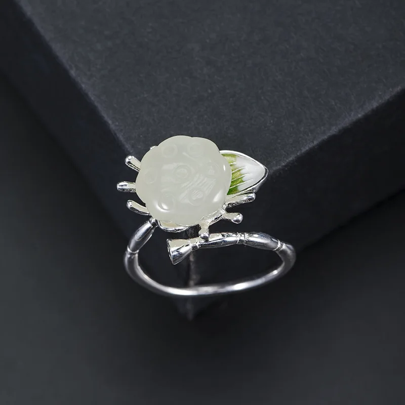 Nephrite Jade Stone Ring Lotus Flower Jewelry 925 Silver Women 's Adjustable Ring Valentine Gifts On Hand Fine
Nephrite Jade Stone Ring Lotus Flower Jewelry 925 Silver Women 's Adjustable Ring Valentine Gifts On Hand Fine