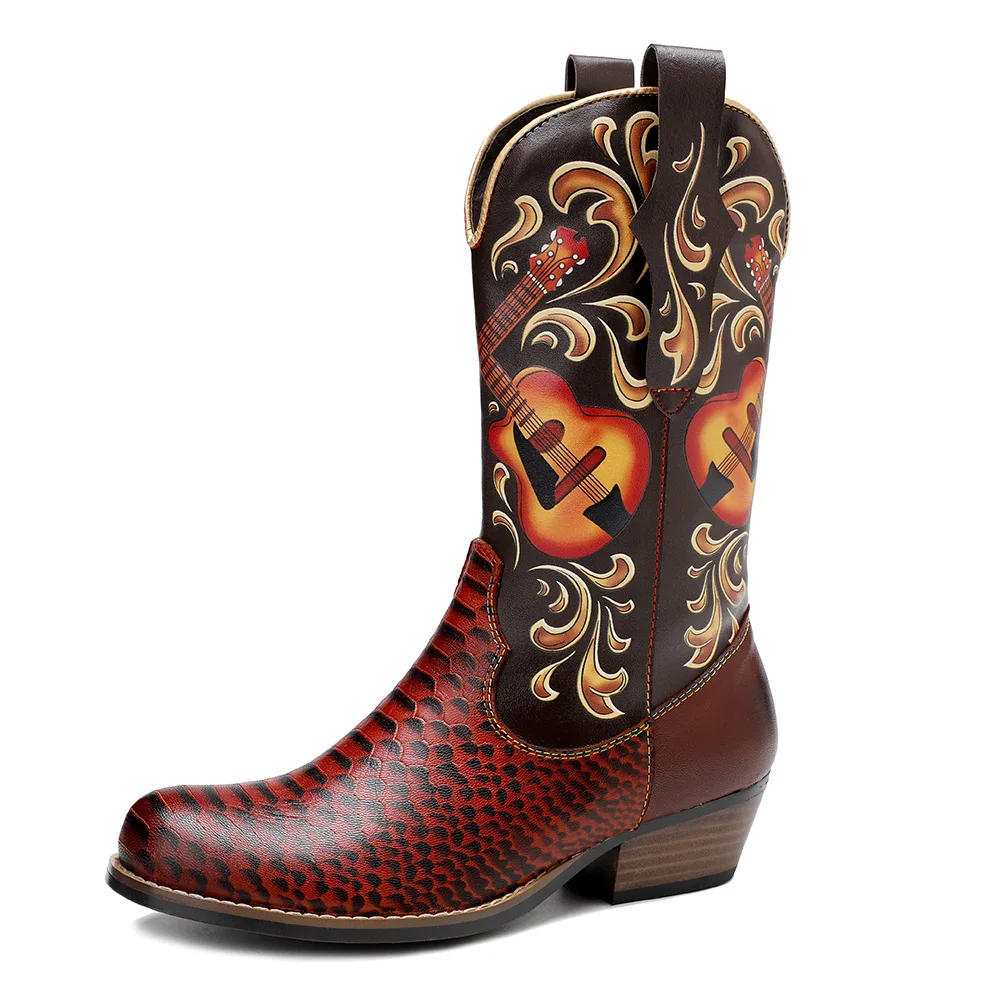 Vintage Pattern Colorful Stitching Mid Calf Boots Shoes Women Elegant Genuine Leather Square Chunky Heels Lady Shoes Botas Mujer
Vintage Pattern Colorful Stitching Mid Calf Boots Shoes Women Elegant Genuine Leather Square Chunky Heels Lady Shoes Botas Mujer
