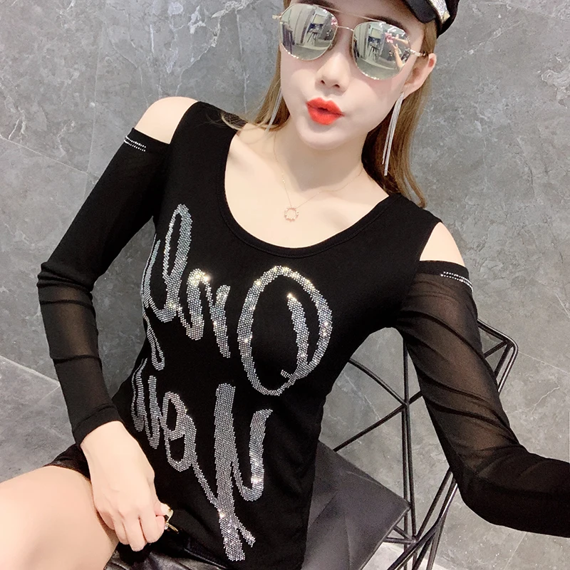 #7908 Black Red Off Shoulder T Shirt For Women Diamonds Sexy Backless Long Sleeve T Shirt Hollow Out Basic Mesh Tops Female Thin
#7908 Black Red Off Shoulder T Shirt For Women Diamonds Sexy Backless Long Sleeve T Shirt Hollow Out Basic Mesh Tops Female Thin