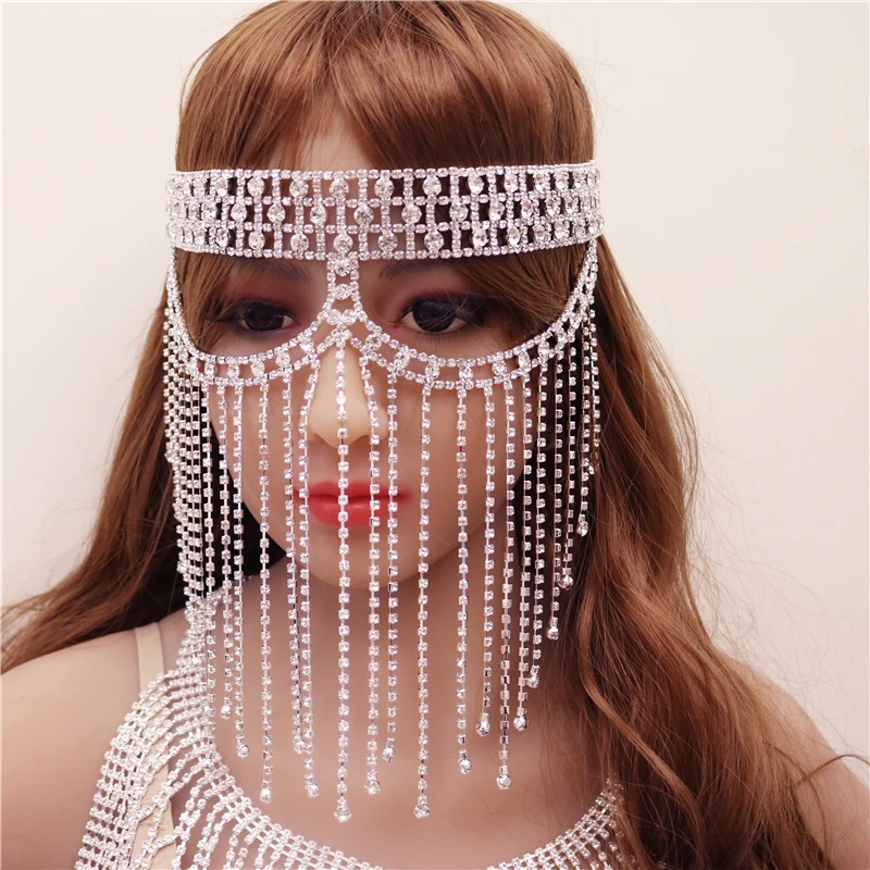 Tassel Rhinestone Masks Handmade Rhinestone Chain Face Mask Dance Party Costume Head Decor Facemask Mesh Sexy Party Show
Tassel Rhinestone Masks Handmade Rhinestone Chain Face Mask Dance Party Costume Head Decor Facemask Mesh Sexy Party Show