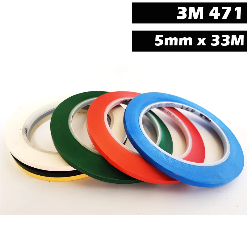 5mmx33M 3M 471 High Performance Strong Vinyl Tape for Auto Decoration, Masking YELLOW BLACK BLUE WHITE RED GREEN
5mmx33M 3M 471 High Performance Strong Vinyl Tape for Auto Decoration, Masking YELLOW BLACK BLUE WHITE RED GREEN