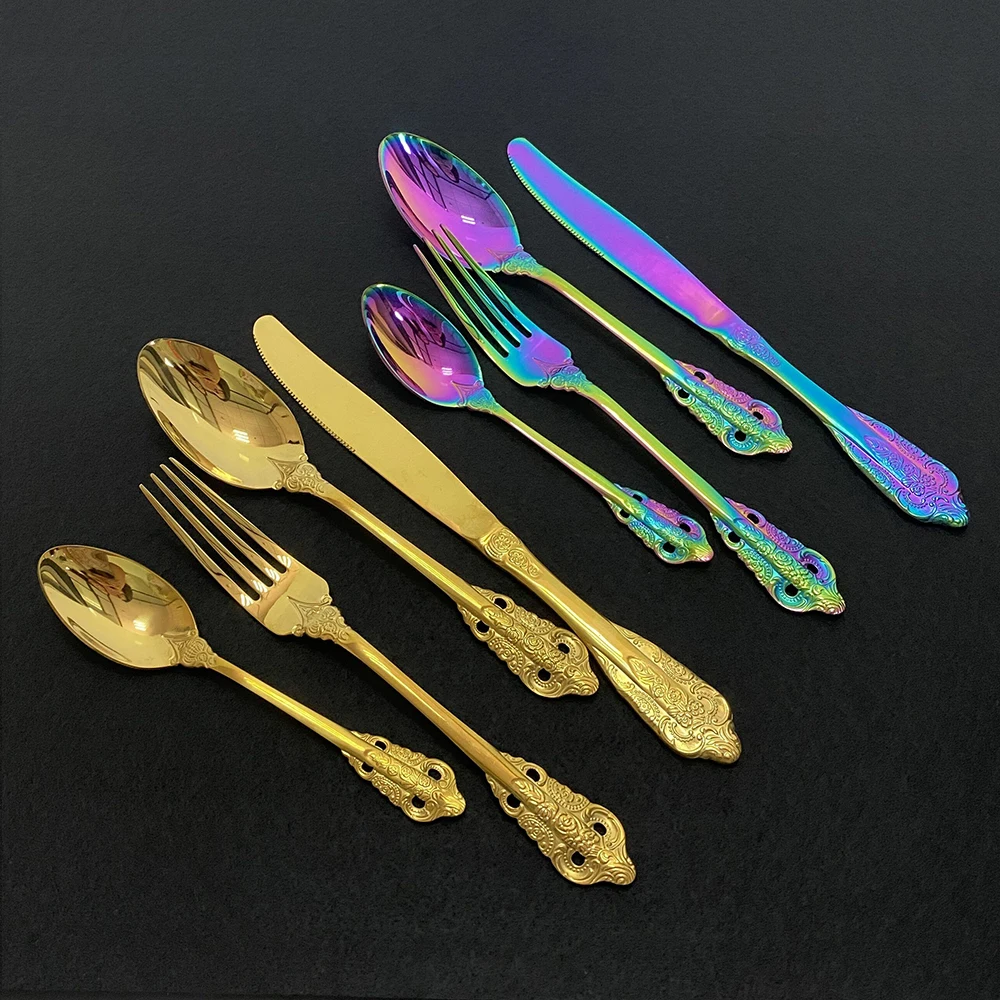24Pcs Shiny Gold Cutlery Set Dinnerware Set Flatware Cutlery Kitchen Fork Knife Stainless Steel Silverware Home Tableware Set
24Pcs Shiny Gold Cutlery Set Dinnerware Set Flatware Cutlery Kitchen Fork Knife Stainless Steel Silverware Home Tableware Set