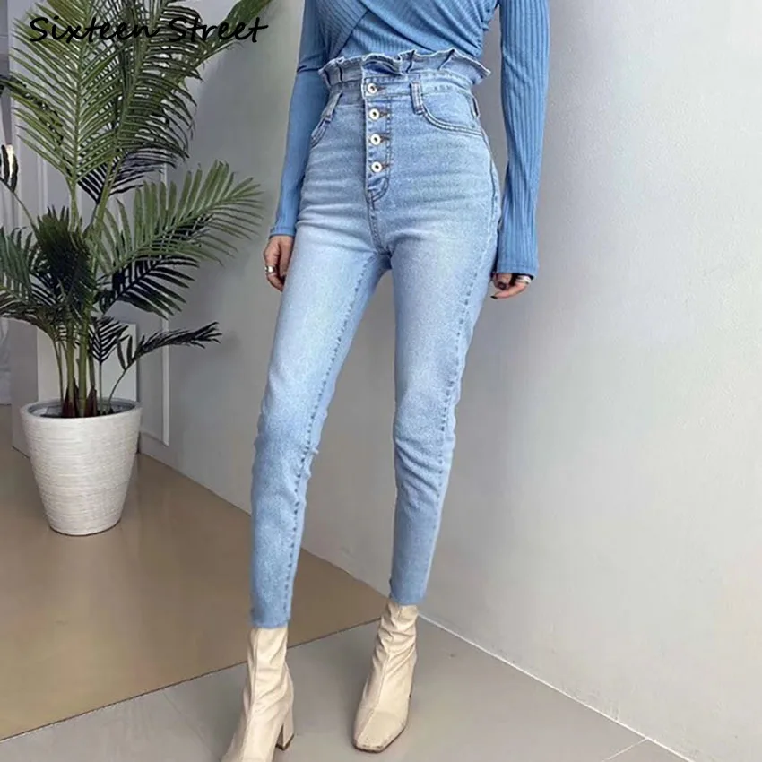 Women's High Waist Jeans Chic Breasted Korean Style Skinny Jean Slim Femme New Vintage Clothes Y2K Pants Aesthetic Female 2020
Women's High Waist Jeans Chic Breasted Korean Style Skinny Jean Slim Femme New Vintage Clothes Y2K Pants Aesthetic Female 2020