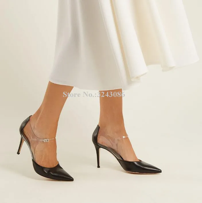 Woman Black Leather Transparent PVC Stiletto Heel Pumps Fashion Pointed Toe Buckle Strap Single Shoes Lady Fashion Banquet Shoes
Woman Black Leather Transparent PVC Stiletto Heel Pumps Fashion Pointed Toe Buckle Strap Single Shoes Lady Fashion Banquet Shoes