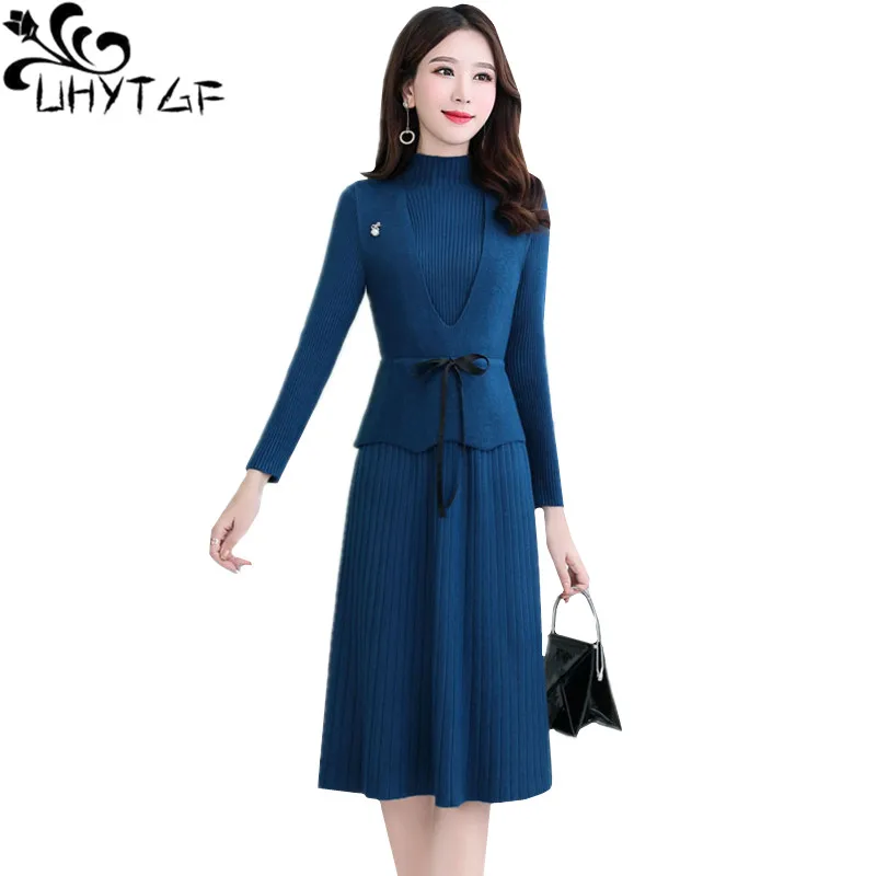 UHYTGF knitted two-piece autumn winter sweater dress Womens stand-up collar sleeveless pullover casual set Female long dress 679
UHYTGF knitted two-piece autumn winter sweater dress Womens stand-up collar sleeveless pullover casual set Female long dress 679