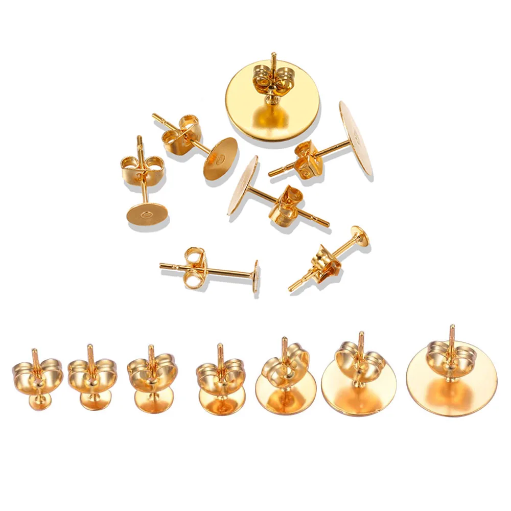 30pcs/lot 3mm-12mm Gold Tone Stainless Steel Blank Post Earring Studs Base Pins With Earring Plug For DIY Jewelry Making
30pcs/lot 3mm-12mm Gold Tone Stainless Steel Blank Post Earring Studs Base Pins With Earring Plug For DIY Jewelry Making