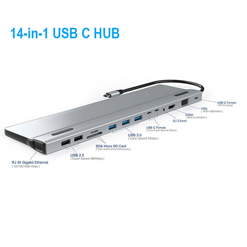Док-станция usb-c/HDMI, 14 портов, RJ45, PD, для MacBook Pro, Samsung Galaxy, USB 3,0
Док-станция usb-c/HDMI, 14 портов, RJ45, PD, для MacBook Pro, Samsung Galaxy, USB 3,0