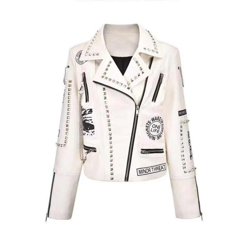 2021 New Soft PU Leather Jackets Female Rivet Chains Faux Leather Coats Punk Rock Locomotive Cropped Leather Outerwear For Women
2021 New Soft PU Leather Jackets Female Rivet Chains Faux Leather Coats Punk Rock Locomotive Cropped Leather Outerwear For Women
