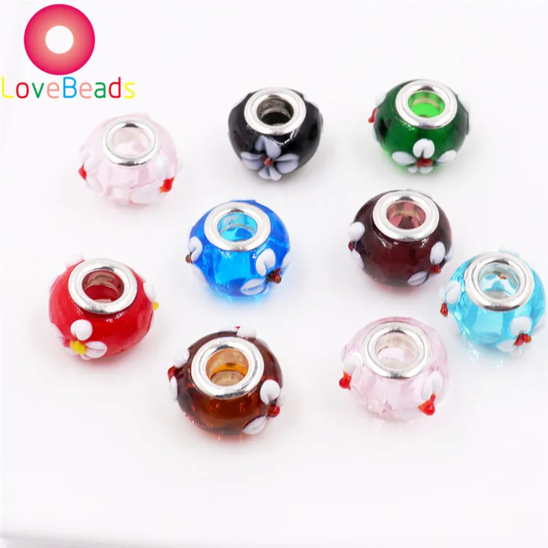 10Pcs New Color Flower Murano Lampwork Glass Big Hole Beads Silver Plated Fit Pandora Bracelet Pendant Charms for Jewelry Making
10Pcs New Color Flower Murano Lampwork Glass Big Hole Beads Silver Plated Fit Pandora Bracelet Pendant Charms for Jewelry Making