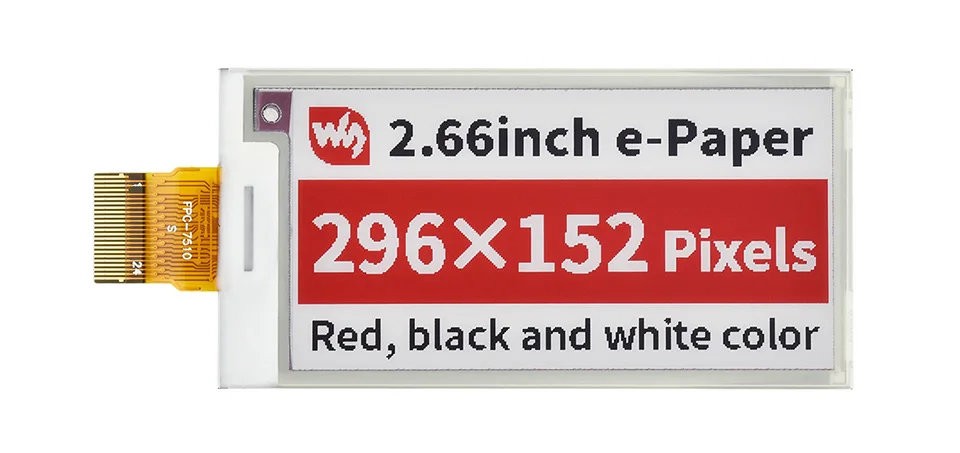 Waveshare 2.66inch E-Paper (B) E-Ink Raw Display, 296×152 Pixels, Red / Black / White Three-Color, SPI Interface, Without PCB
Waveshare 2.66inch E-Paper (B) E-Ink Raw Display, 296×152 Pixels, Red / Black / White Three-Color, SPI Interface, Without PCB