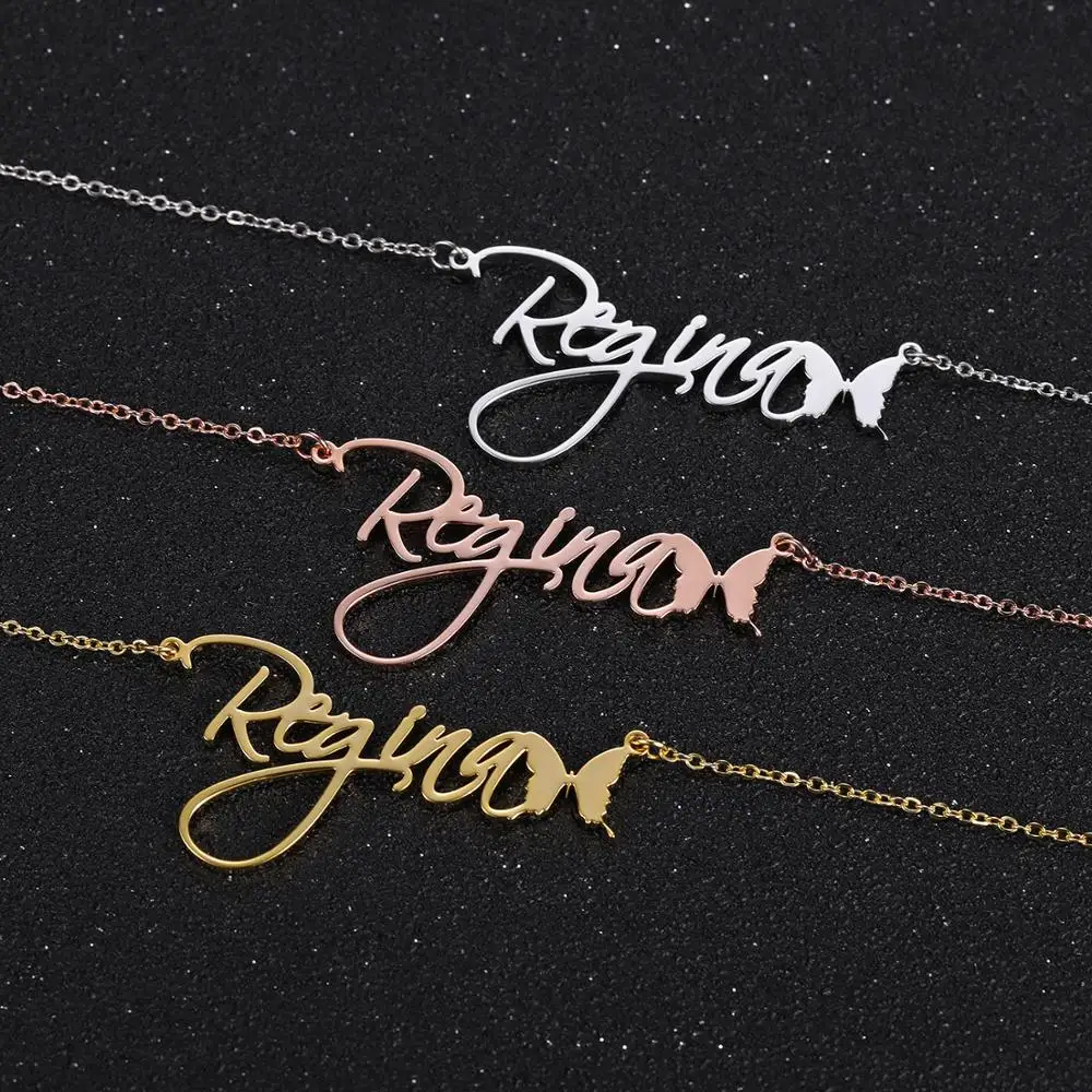 Custom Name Necklace Personalized Cursive Brand Nameplate Pendant Butterfly Name Necklace Bowknot Jewelry Mother's Day Gift
Custom Name Necklace Personalized Cursive Brand Nameplate Pendant Butterfly Name Necklace Bowknot Jewelry Mother's Day Gift