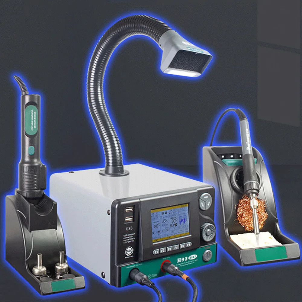 3 in 1 Rework Station Hot Air Gun + Thermostat Soldering Iron Welding Machine with Air Purifier IC Repair Solder Station H93
3 in 1 Rework Station Hot Air Gun + Thermostat Soldering Iron Welding Machine with Air Purifier IC Repair Solder Station H93