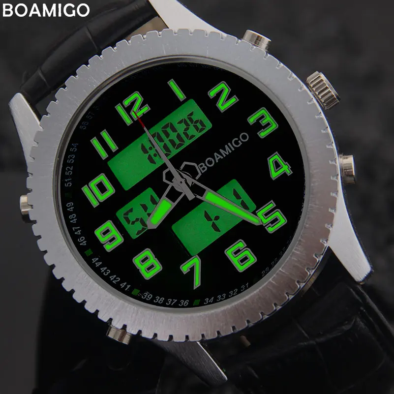 BOAMIGO2020 New Men Watch Dual Time Zone Military Digital Analog Quartz Chronograph Sports Watch Waterproof Leather LED Watch
BOAMIGO2020 New Men Watch Dual Time Zone Military Digital Analog Quartz Chronograph Sports Watch Waterproof Leather LED Watch