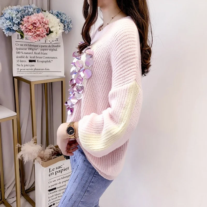 Sweaters Sweet Women Autumn Round Neck Loose Pullover Sequins Long Sleeve Knitting Sweaters Fashion College Pink Sweater Tops
Sweaters Sweet Women Autumn Round Neck Loose Pullover Sequins Long Sleeve Knitting Sweaters Fashion College Pink Sweater Tops