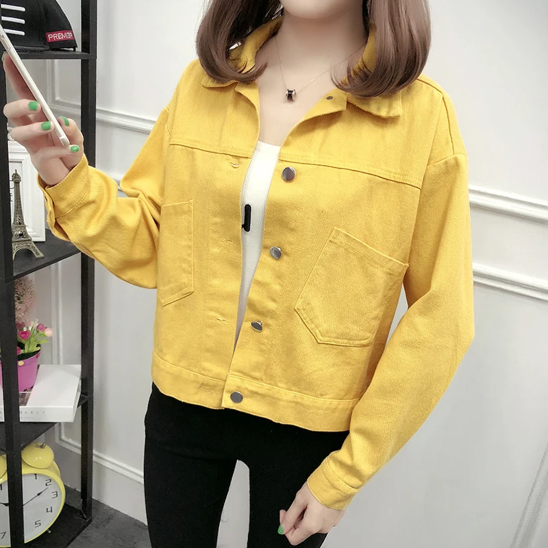 Spring Autumn Yellow Woman Denim Jacket Korean Slim Long Sleeve Red Short Denim Coat for Women Black Jeans Jacket Female Outwear
Spring Autumn Yellow Woman Denim Jacket Korean Slim Long Sleeve Red Short Denim Coat for Women Black Jeans Jacket Female Outwear