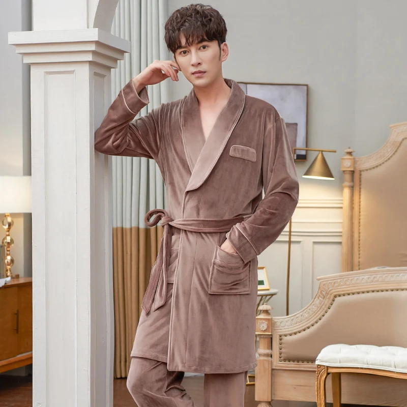 Winter Island Fleece Sleepwear With Belt Robes + Pants 2PC Warm Men Pajamas Suit Coral Fleece Robes Set Full Sleeve Men Homewear
Winter Island Fleece Sleepwear With Belt Robes + Pants 2PC Warm Men Pajamas Suit Coral Fleece Robes Set Full Sleeve Men Homewear
