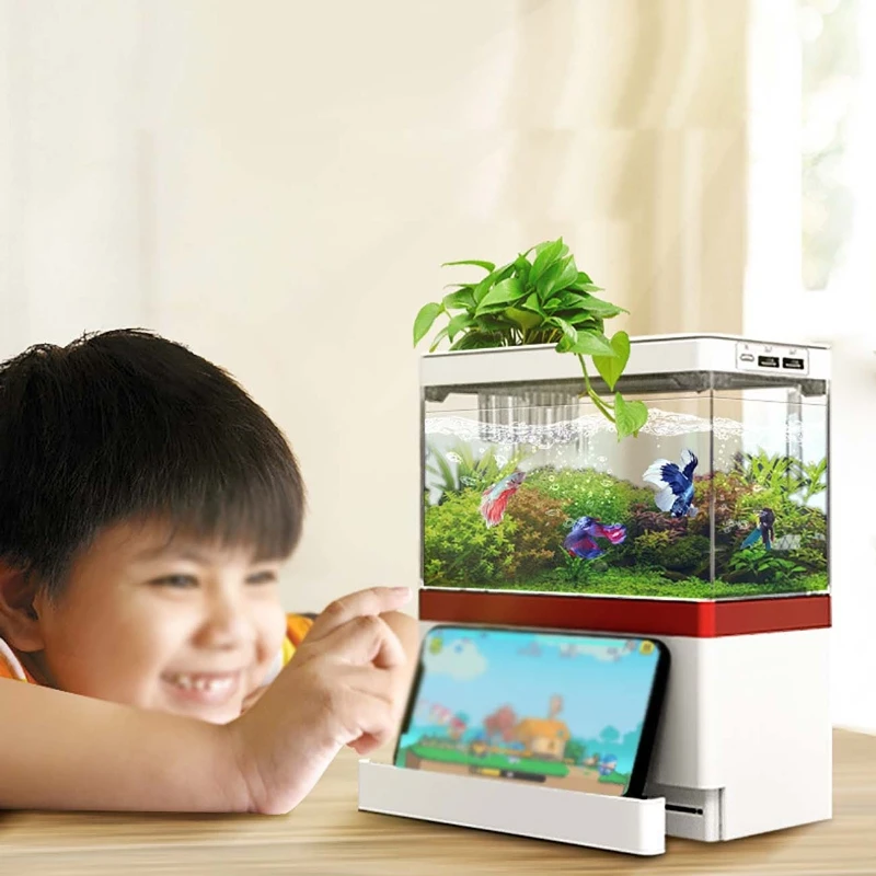 Desktop Creative USB Mini Aquarium Fish Tank WIth Phone Holder With LED Lamp Light Betta Fish Fighting Cylinder for Home Office
Desktop Creative USB Mini Aquarium Fish Tank WIth Phone Holder With LED Lamp Light Betta Fish Fighting Cylinder for Home Office