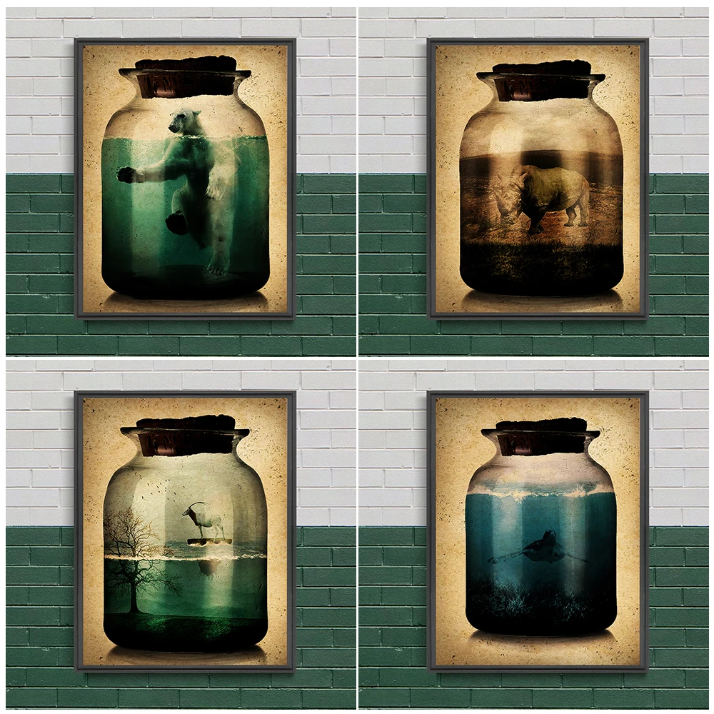 Ecosystem In Bottle Wall Art Canvas Painting The Orangutan,Polar Bear,Sea Turtle,Giant Panda Art Poster And Print Decor Home Art 
Ecosystem In Bottle Wall Art Canvas Painting The Orangutan,Polar Bear,Sea Turtle,Giant Panda Art Poster And Print Decor Home Art