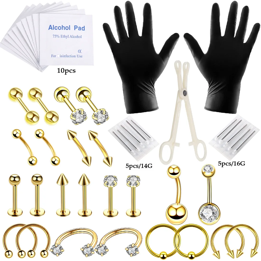 47PCS/Set Stainless Steel with Clamp Gloves Piercing Needle Tool Kit for Lip Stud Eyebrow Earring Navel Ring Full Body Piercing
47PCS/Set Stainless Steel with Clamp Gloves Piercing Needle Tool Kit for Lip Stud Eyebrow Earring Navel Ring Full Body Piercing