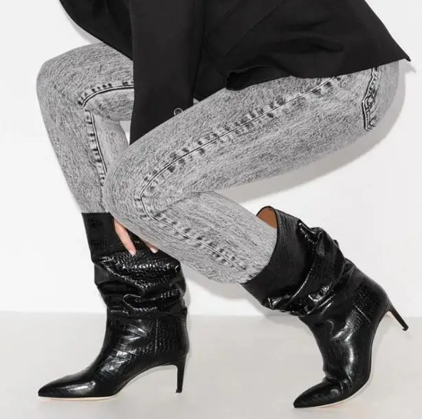 Female Black Sliver Colorful Python Pleated Mid-calf Boots Lady Wide Calf Low Thin Heels Pointed Toe Slip On Short Boots Shoes
Female Black Sliver Colorful Python Pleated Mid-calf Boots Lady Wide Calf Low Thin Heels Pointed Toe Slip On Short Boots Shoes