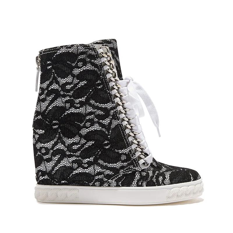 Pink Black Flower Lace Ankle Boots Chains Decor Lace -up Height Increasing Inner Wedge Heel Casual Shoes High Top Woman Bottines
Pink Black Flower Lace Ankle Boots Chains Decor Lace -up Height Increasing Inner Wedge Heel Casual Shoes High Top Woman Bottines