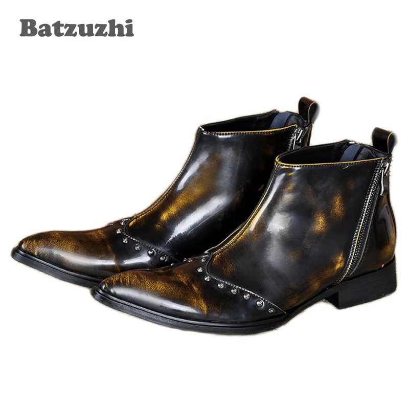 Batzuzhi Fashion Designer High Top Men Leather Boots Shoes Pointed Toe Zip Bronze Men Ankle Boot, Big Size d38-46!
Batzuzhi Fashion Designer High Top Men Leather Boots Shoes Pointed Toe Zip Bronze Men Ankle Boot, Big Size d38-46!