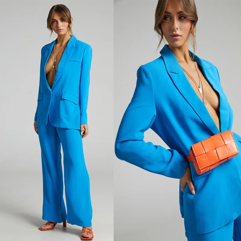 Deep V Neck Women Blazer Siuts Peaked Lapel Loose Casual Fashion Jacket One Button Pocket Wide Legs Pants 2 Pieces Set
Deep V Neck Women Blazer Siuts Peaked Lapel Loose Casual Fashion Jacket One Button Pocket Wide Legs Pants 2 Pieces Set