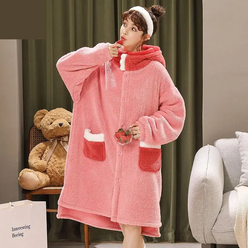 Female Kimono Robe Gown Autumn Winter Flannel Sleepwear Nightgown Thick Warm Nightwear Bathrobe Coral Fleece Cute Home Dresses
Female Kimono Robe Gown Autumn Winter Flannel Sleepwear Nightgown Thick Warm Nightwear Bathrobe Coral Fleece Cute Home Dresses