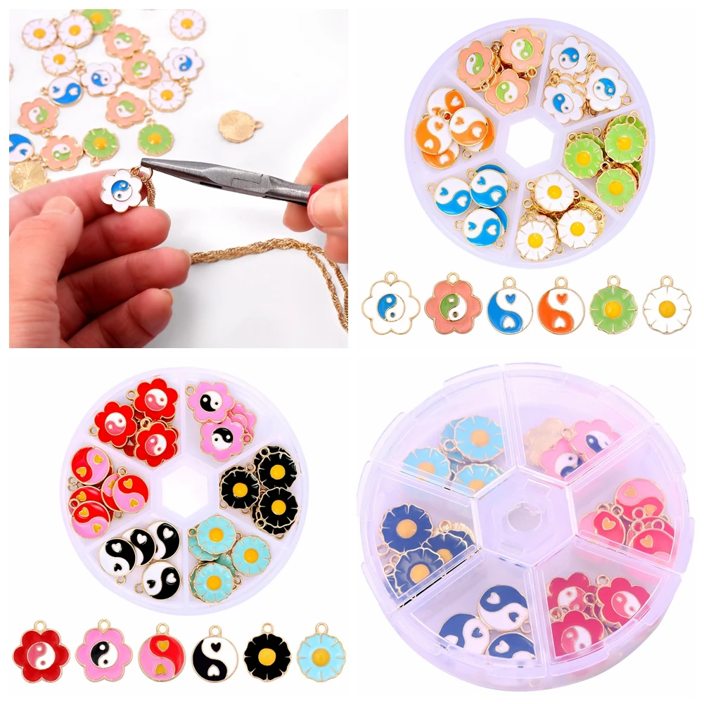 72Pcs/Box Colorful Enamel Round Flowers Yin Yang Charms Jewelry for Making DIY Pendant Earrings Necklaces Bracelets Wholesale
72Pcs/Box Colorful Enamel Round Flowers Yin Yang Charms Jewelry for Making DIY Pendant Earrings Necklaces Bracelets Wholesale