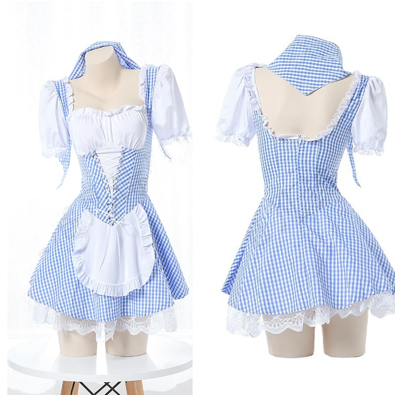 Japanese Maid Uniform French Maid Servant Cosplay Outfit Lolita Girl Blue White Plaid Apron Dress Halloween Costume For Women
Japanese Maid Uniform French Maid Servant Cosplay Outfit Lolita Girl Blue White Plaid Apron Dress Halloween Costume For Women