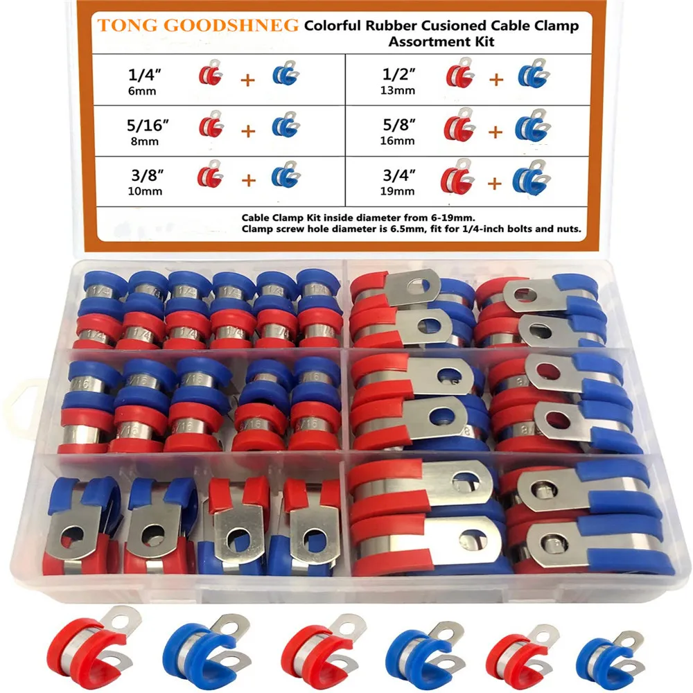 Colored Cable Clamps Assortment Kit,304 Stainless Steel Rubber Cushion Pipe Clamps in 6 Sizes 1/4" 5/16" 3/8" 1/2" 5/8" 3/4"
Colored Cable Clamps Assortment Kit,304 Stainless Steel Rubber Cushion Pipe Clamps in 6 Sizes 1/4" 5/16" 3/8" 1/2" 5/8" 3/4"