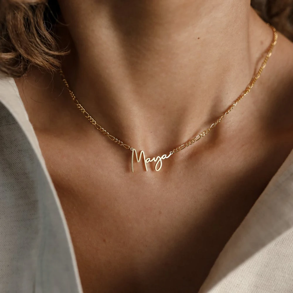 Custom Name Necklace Stainless Steel Figaro Chain Necklace Personalized Jewelry For Women Golden Pendant Gift To Girlfriend
Custom Name Necklace Stainless Steel Figaro Chain Necklace Personalized Jewelry For Women Golden Pendant Gift To Girlfriend