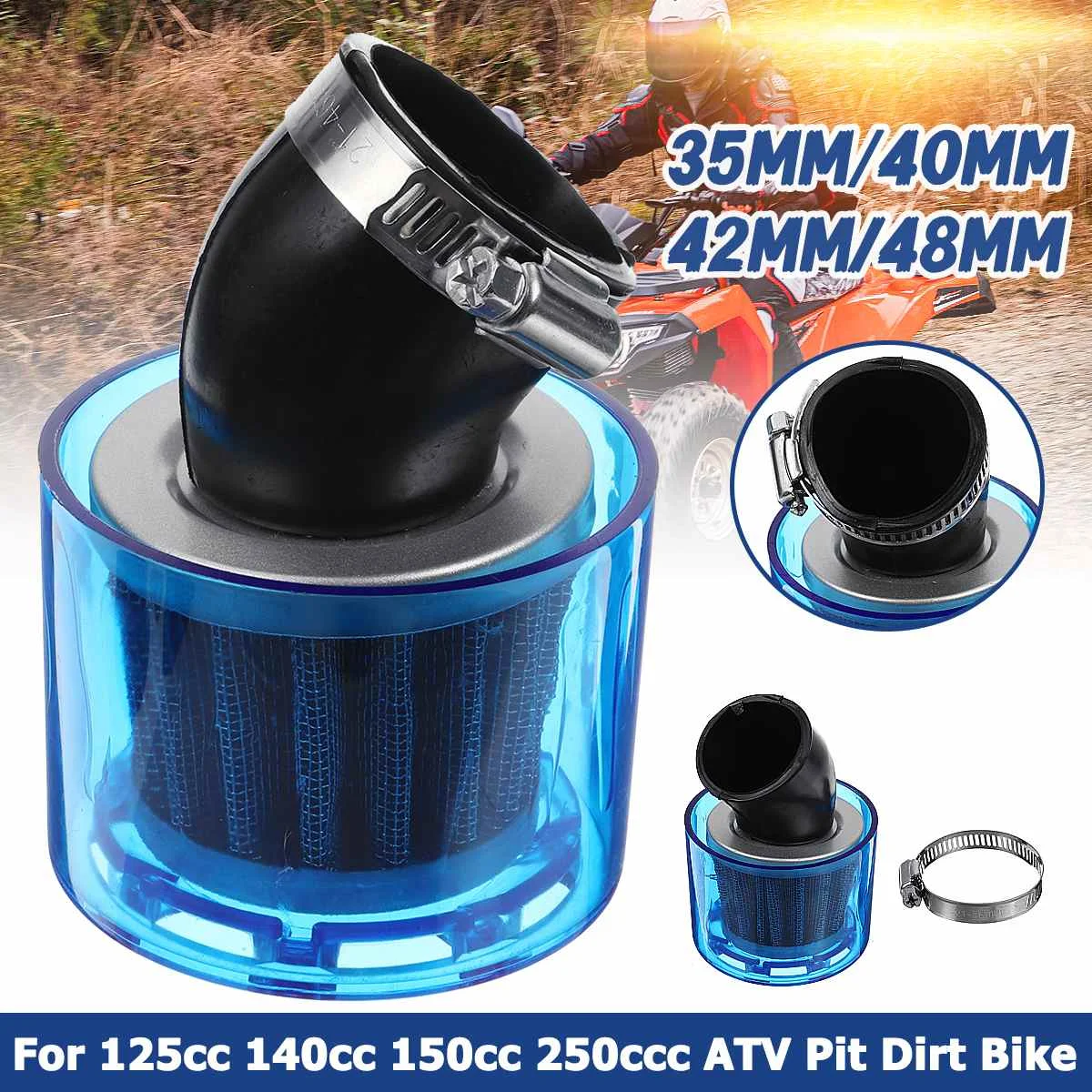 35/40/42/45/48mm Bend Elbow Neck Motorcycle Motorbike Air Filter Cleaner Fits 125cc-250cc ATV Pit Dirt Bike Splash Proof Blue
35/40/42/45/48mm Bend Elbow Neck Motorcycle Motorbike Air Filter Cleaner Fits 125cc-250cc ATV Pit Dirt Bike Splash Proof Blue