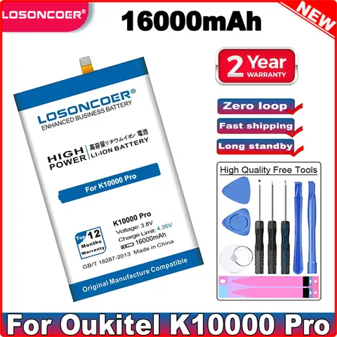 LOSONCOER 16000mAh K10000 Pro Battery For Oukitel K10000 Pro Battery+Quick Arrive
