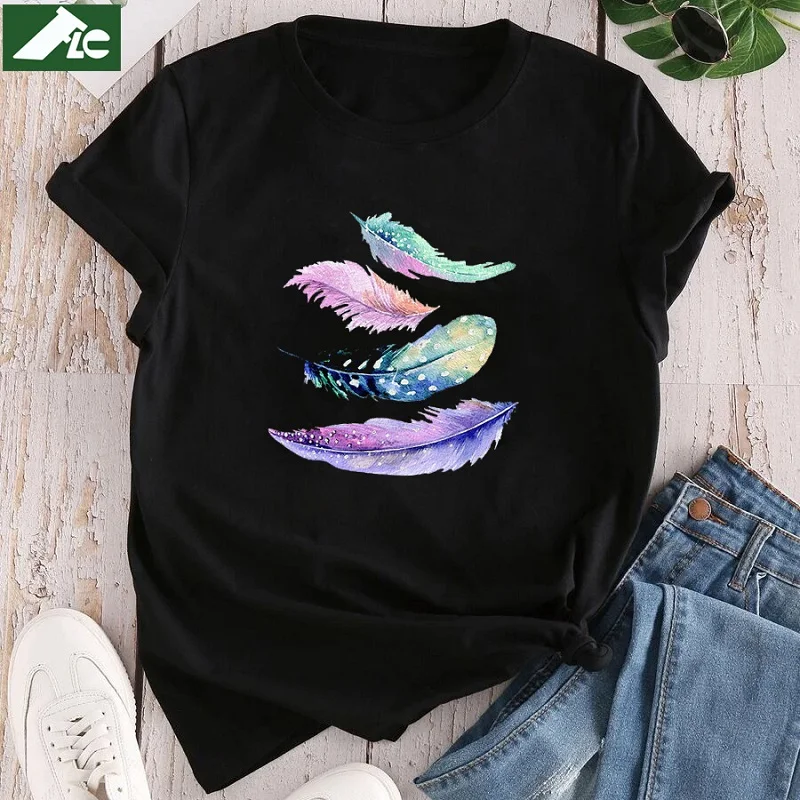 Cotton Loose Colorful Feather Women T-shirts Summer Unisex Tees Blouses Kawaii Clothes Harajuku Girl Top Oversized Woman TShirts
Cotton Loose Colorful Feather Women T-shirts Summer Unisex Tees Blouses Kawaii Clothes Harajuku Girl Top Oversized Woman TShirts