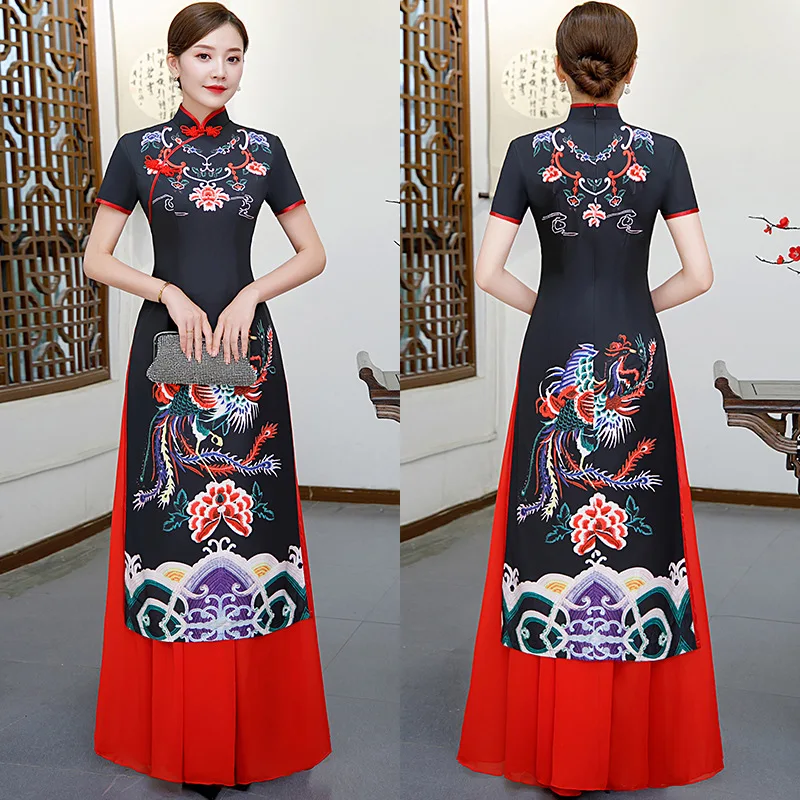 Novelty New Autumn Women Long Mandarin Collar Button Cheongsam Retro Chinese Traditional Short Sleeve Qipao Party Dress
Novelty New Autumn Women Long Mandarin Collar Button Cheongsam Retro Chinese Traditional Short Sleeve Qipao Party Dress