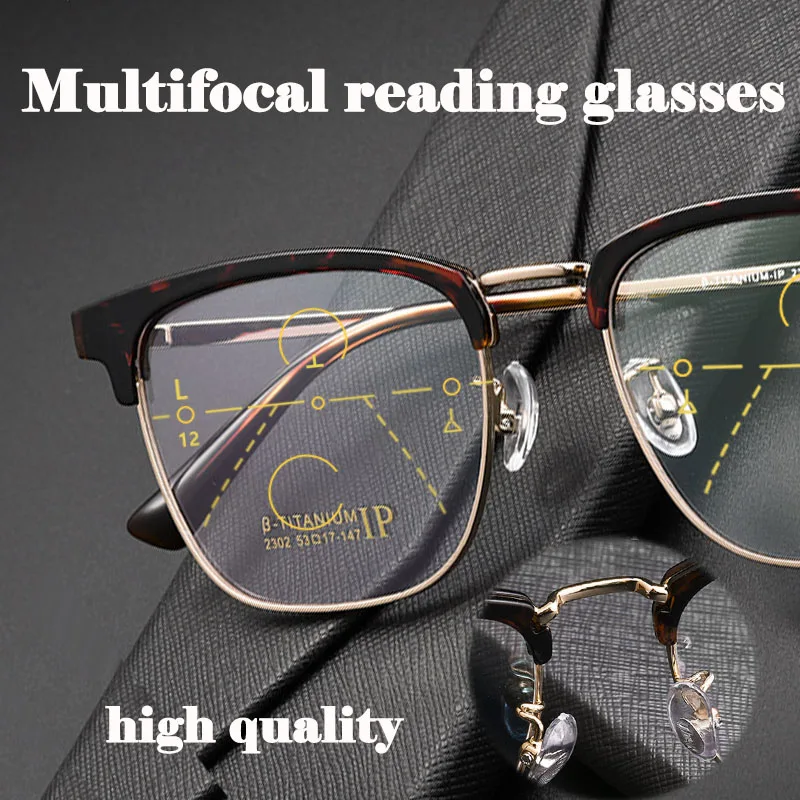 Vintage Transition Reading Glasses Progressive for Men Pure Titanium Square Rim Eyeglasses with Case Lightweight Fashion Bifocal
Vintage Transition Reading Glasses Progressive for Men Pure Titanium Square Rim Eyeglasses with Case Lightweight Fashion Bifocal