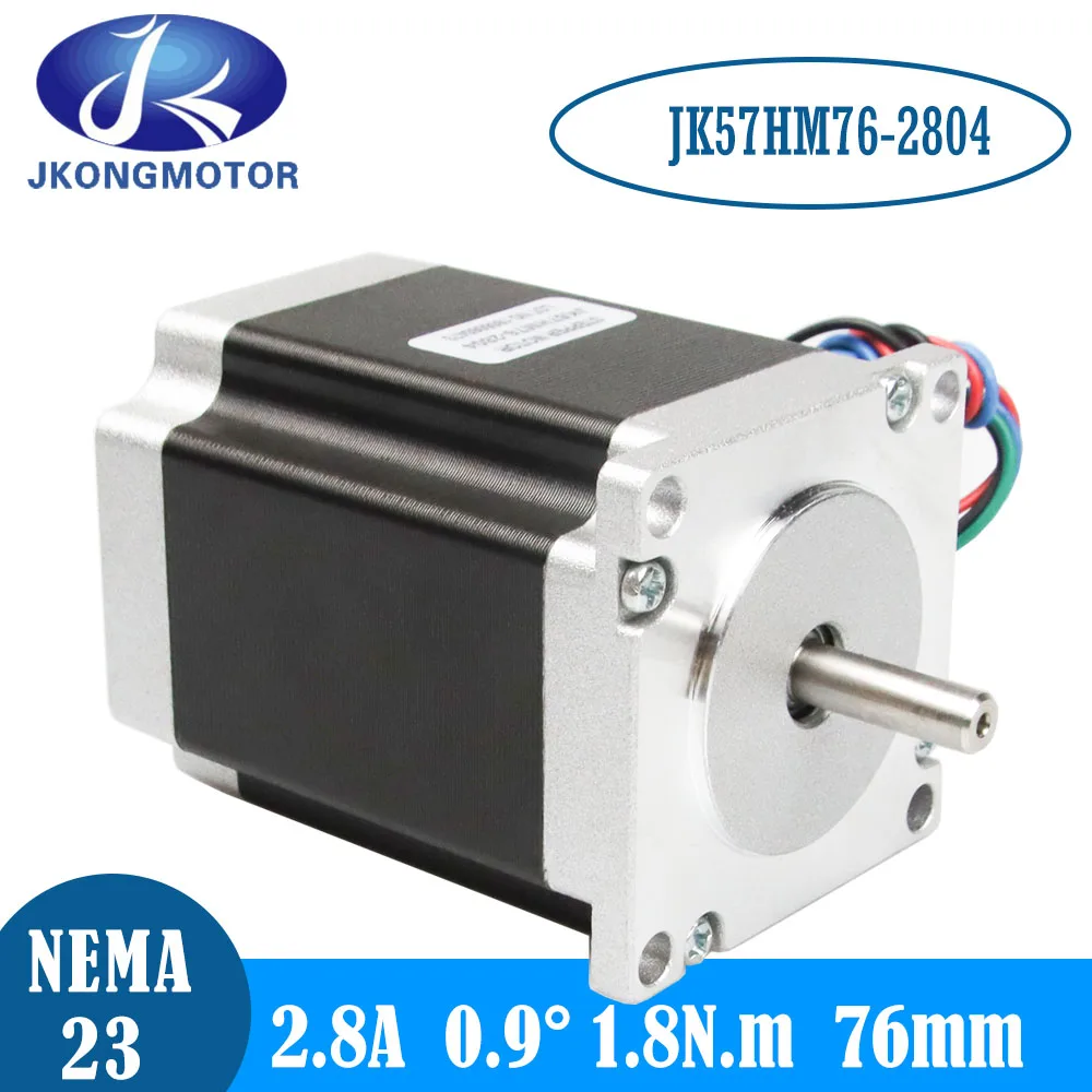 Jkongmotor NEMA 23 Stepper Motor 0.9 deg 4 leads 2.8 A 1.8 N.m 76 mm Length Step Motor for cnc kit 3D Printer
Jkongmotor NEMA 23 Stepper Motor 0.9 deg 4 leads 2.8 A 1.8 N.m 76 mm Length Step Motor for cnc kit 3D Printer