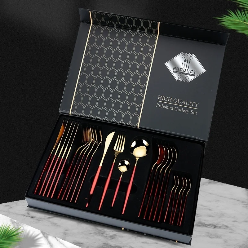 Net red stainless steel Portugal 24 PIECE tableware set western food knife, fork and spoon business gift box set
Net red stainless steel Portugal 24 PIECE tableware set western food knife, fork and spoon business gift box set