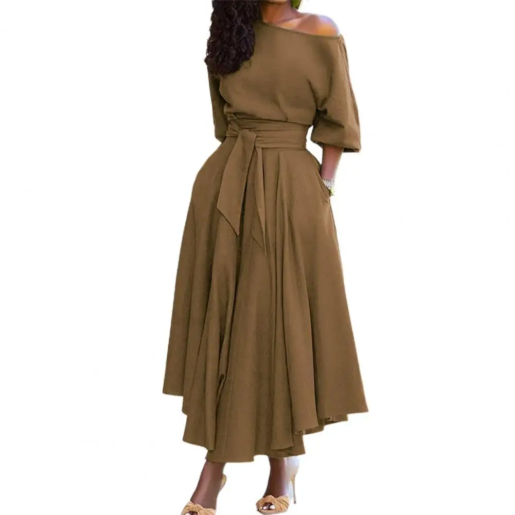 Summer Elegant Women's Dresses For Women 2022 Oblique Shoulder Comfortable Lace-up Solid Color Tie Waist Belt Dress for Work
Summer Elegant Women's Dresses For Women 2022 Oblique Shoulder Comfortable Lace-up Solid Color Tie Waist Belt Dress for Work