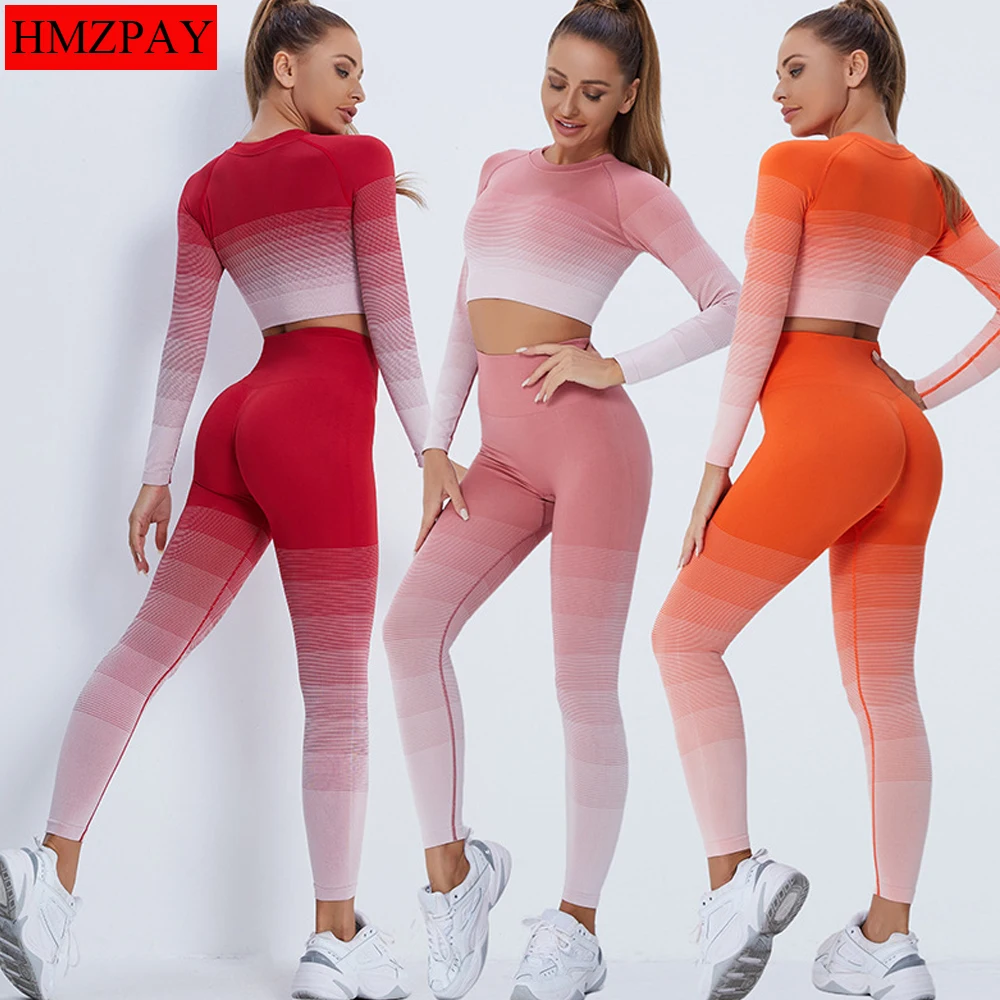 Ombre Yoga Sets Women Gym Clothes Seamless Long Sleeve Crop Tops Sports Leggings Running Workout High Waist Pants Fitness Wear
Ombre Yoga Sets Women Gym Clothes Seamless Long Sleeve Crop Tops Sports Leggings Running Workout High Waist Pants Fitness Wear