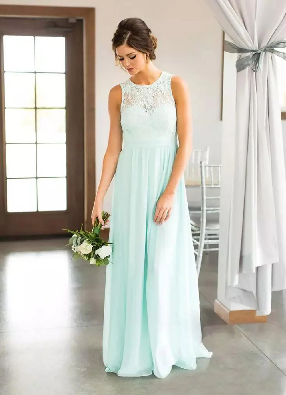 O-neck Sleeveless Bridesmaid Floor Length Line Dress New Custom Applique Prom Prom Dress Lace Chiffon Dress
O-neck Sleeveless Bridesmaid Floor Length Line Dress New Custom Applique Prom Prom Dress Lace Chiffon Dress