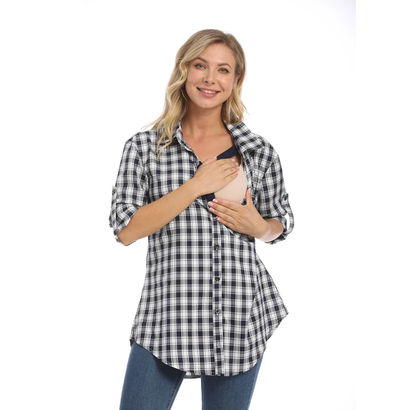 Gingham Plaid Maternity Nursing Shirt Collared Roll Tab Sleeve Button Front Side Feeding Opening Loose Casual Pregnancy Top
Gingham Plaid Maternity Nursing Shirt Collared Roll Tab Sleeve Button Front Side Feeding Opening Loose Casual Pregnancy Top