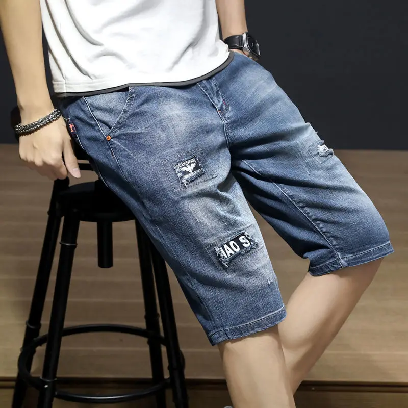 Summer thin ripped denim shorts youth trend slim stretch blue men's trousers clothes pants
Summer thin ripped denim shorts youth trend slim stretch blue men's trousers clothes pants