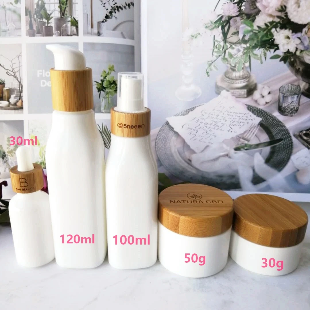 Wholesale White Porcelain Essential Oil Bottles Dropper Refillable Bottle Bamboo Lid Spray Lotion Pump Lid Cosmetic Container 
Wholesale White Porcelain Essential Oil Bottles Dropper Refillable Bottle Bamboo Lid Spray Lotion Pump Lid Cosmetic Container