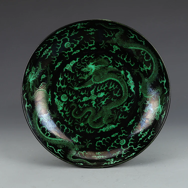 Kangxi Year Mark Dark Green Color Dragon Pattern Plate Antique Porcelain Collection Ornaments
Kangxi Year Mark Dark Green Color Dragon Pattern Plate Antique Porcelain Collection Ornaments