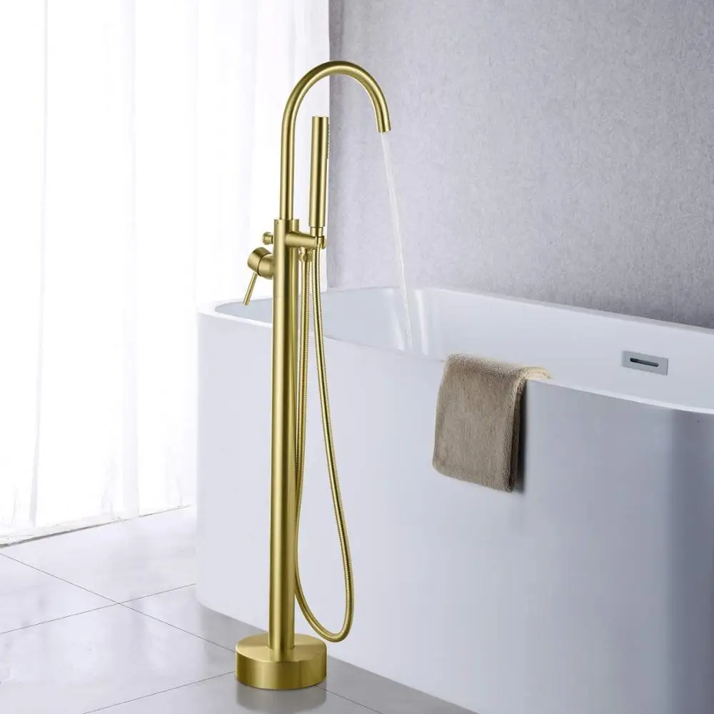 Top quality Freestanding Bathtub Faucet Tub Filler Brushed Gold Single Handle Floor Mounted Brass Faucets with Handheld Shower
Top quality Freestanding Bathtub Faucet Tub Filler Brushed Gold Single Handle Floor Mounted Brass Faucets with Handheld Shower