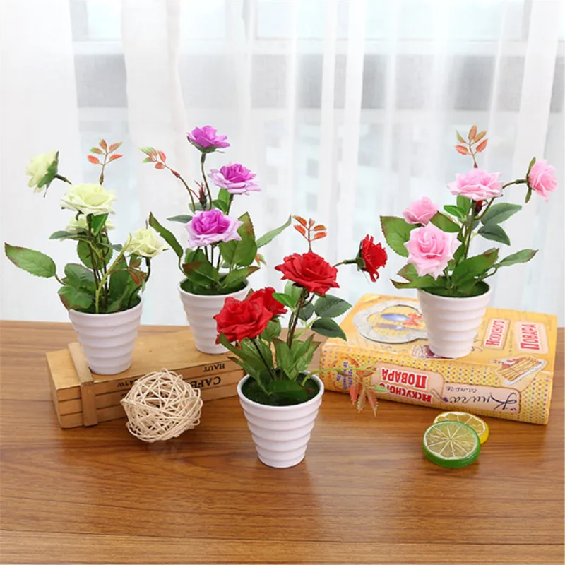 Artificial Silk Rose Flower Bonsai With White Plastic Vase Plant Potted New Year Wedding Party Christmas Home Decoration
Artificial Silk Rose Flower Bonsai With White Plastic Vase Plant Potted New Year Wedding Party Christmas Home Decoration